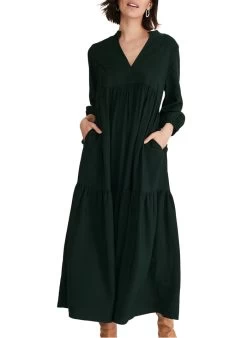 JAYDE - Lange Jurk Met Tuniekhals | Groen