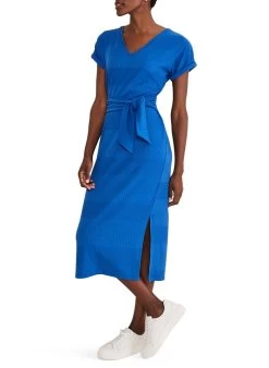 YAZMINA - Halflange Jurk Van Jersey Met V-hals | Blauw -Chic Verkoop 4166172