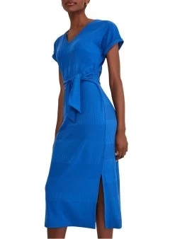 YAZMINA - Halflange Jurk Van Jersey Met V-hals | Blauw