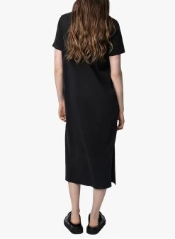Zadig & Voltaire ZAID AMOUR - Halflange, Katoenen Jurk Met Ronde Hals En Print | Zwart -Chic Verkoop 4175144