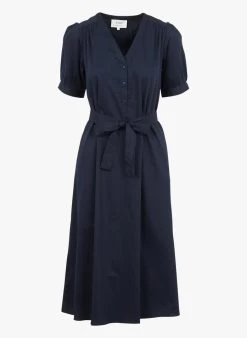 RAMIX - Halflange, Katoenen Jurk Met V-hals | Blauw -Chic Verkoop 4177402