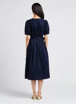 RAMIX - Halflange, Katoenen Jurk Met V-hals | Blauw -Chic Verkoop 4179374