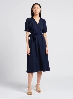 RAMIX - Halflange, Katoenen Jurk Met V-hals | Blauw -Chic Verkoop 4179375