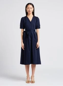 RAMIX - Halflange, Katoenen Jurk Met V-hals | Blauw