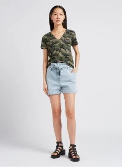 Ikks Gestreepte Short Van Katoenmix Met Hoge Taille | Jeans Verschoten -Chic Verkoop 4179666