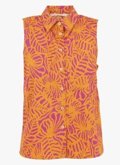 Top Van Biologisch Katoen Met Klassieke Kraag En Natuurprint | Bruin