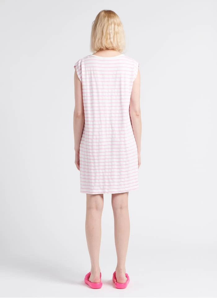 ONE STEP Straight-fit, Korte Jurk Van Katoen Met V-hals En Strepen | Wit 7 ONE STEP Straight-fit, Korte Jurk Van Katoen Met V-hals En Strepen | Wit - Afbeelding 5