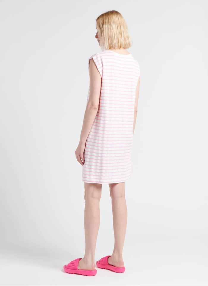 ONE STEP Straight-fit, Korte Jurk Van Katoen Met V-hals En Strepen | Wit 4 ONE STEP Straight-fit, Korte Jurk Van Katoen Met V-hals En Strepen | Wit - Afbeelding 2