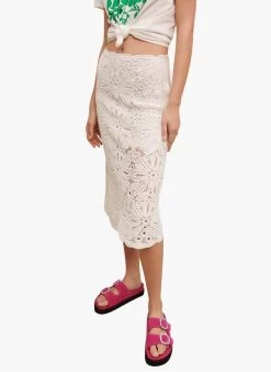 Maje JARKETY - Halflange Rok Van Kant En Haakwerk | Wit -Chic Verkoop 4183880