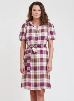 Korte, Geruite Katoenen Jurk Met Tuniekhals | Violet