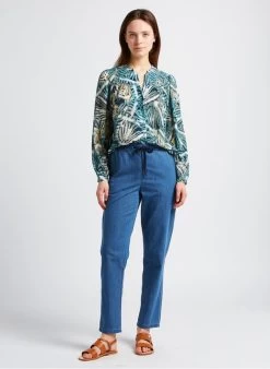 COLOTY - Top Met Tuniekhals En Print | Blauw -Chic Verkoop 4185002