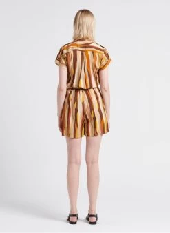 CASCADEUSE - Blouse Van Crêpe Met Reverskraag En Bloemenprint | Kaki -Chic Verkoop 4209537