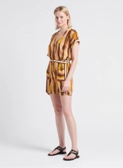 CASCADEUSE - Blouse Van Crêpe Met Reverskraag En Bloemenprint | Kaki -Chic Verkoop 4209538