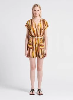 CASCADEUSE - Blouse Van Crêpe Met Reverskraag En Bloemenprint | Kaki