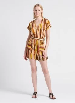 CASCADEUSE - Blouse Van Crêpe Met Reverskraag En Bloemenprint | Kaki -Chic Verkoop 4209541