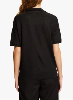 ESPRIT Linnen Top Met V-hals En Kraagje | Zwart -Chic Verkoop 4210741