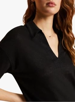 ESPRIT Linnen Top Met V-hals En Kraagje | Zwart -Chic Verkoop 4210742