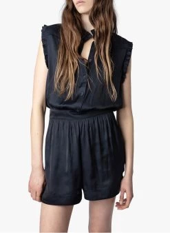 Zadig & Voltaire CAOSYS - Playsuit Met Ronde Hals En Plooitjes | Blauw