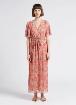 JEWEL - Lange Jurk Met V-hals En Print | Roze