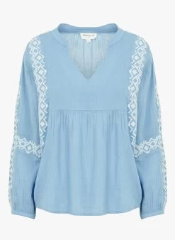 MAISON 123 TIMEA - Katoenen Top Met Tuniekhals | Blauw -Chic Verkoop 4220071