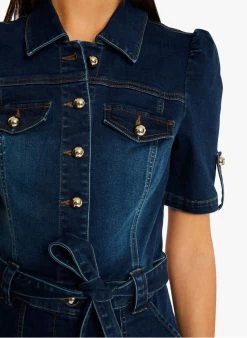 MORGAN SHIREL - Korte Jumpsuit Van Spijkerstof Met Ceintuur | Jeans Onbewerkt -Chic Verkoop 4227311