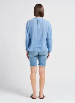 MAISON 123 TIMEA - Katoenen Top Met Tuniekhals | Blauw -Chic Verkoop 4229896