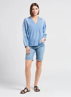 MAISON 123 TIMEA - Katoenen Top Met Tuniekhals | Blauw -Chic Verkoop 4229897