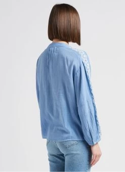 MAISON 123 TIMEA - Katoenen Top Met Tuniekhals | Blauw -Chic Verkoop 4229898