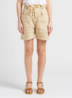 Please Short Met Hoge Taille En Plooitjes Katoenblend | Beige