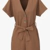 FRNCH LIKA - Katoenen Playsuit Met V-hals | Bruin -Chic Verkoop 4232019