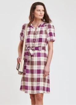 Korte, Geruite Katoenen Jurk Met Tuniekhals | Violet -Chic Verkoop 4232269