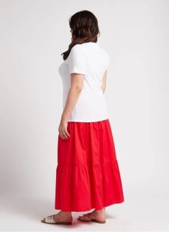 PERSONA CARICA - Lange Jurk Van Katoenpopeline | Rood -Chic Verkoop 4236448