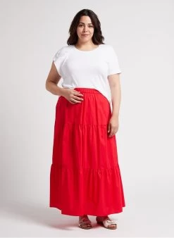 PERSONA CARICA - Lange Jurk Van Katoenpopeline | Rood -Chic Verkoop 4236449