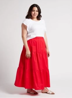 PERSONA CARICA - Lange Jurk Van Katoenpopeline | Rood -Chic Verkoop 4236453