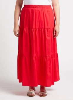 PERSONA CARICA - Lange Jurk Van Katoenpopeline | Rood