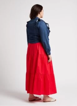 PERSONA CARICA - Lange Jurk Van Katoenpopeline | Rood -Chic Verkoop 4236456