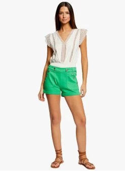 MORGAN Nauwsluitend Short Met Sierknopen | Groen -Chic Verkoop 4240872