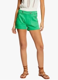 MORGAN Nauwsluitend Short Met Sierknopen | Groen