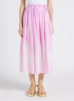 PALM - Lange, Katoenen Rok | Roze -Chic Verkoop 4244812