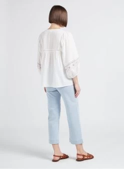 MAISON 123 THIARE - Katoenen Blouse Met Tuniekhals En Borduursel | Wit -Chic Verkoop 4245042
