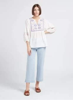 MAISON 123 THIARE - Katoenen Blouse Met Tuniekhals En Borduursel | Wit -Chic Verkoop 4245043