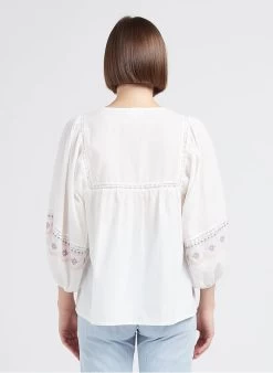 MAISON 123 THIARE - Katoenen Blouse Met Tuniekhals En Borduursel | Wit -Chic Verkoop 4245044