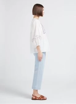 MAISON 123 THIARE - Katoenen Blouse Met Tuniekhals En Borduursel | Wit -Chic Verkoop 4245047