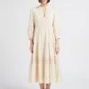 MAISON 123 GAELIZA R - Lange, Katoenen Jurk Met V-hals | Beige -Chic Verkoop 4245145