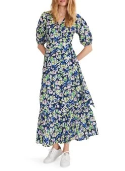 MORVEN - Lange Wikkeljurk Met Print | Blauw