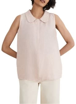 TANISA - Linnen Top Met Lange Mouw En Peterpankraagje | Roze