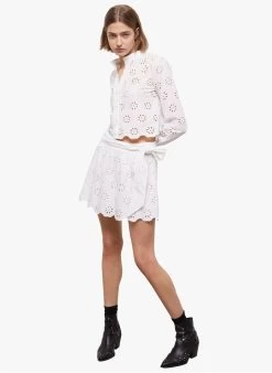 THE KOOPLES Korte, Katoenen Rok Met Engels Kant | Wit -Chic Verkoop 4247200