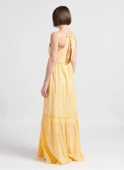 BERENICE RAMY - Lange, Katoenen Jurk Met V-decolleté En Print | Geel -Chic Verkoop 4249163