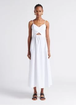 ROXANNE - Lange, Katoenen Jurk Met Smalle Schouderbandjes | Wit