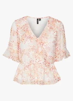Vero Moda Curve DORA KAYA - Blouse Met V-hals En Print | Wit